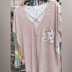 Striped Short Sleeve Top with Pocket